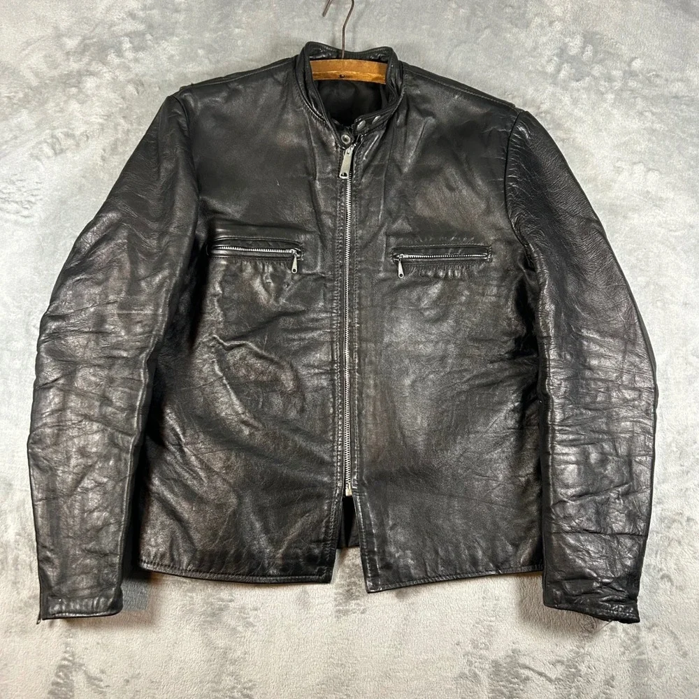 Vintage AMF Harley Davidson Cafe Racer Leather Motorcycle Jacket Black Mens L/XL
